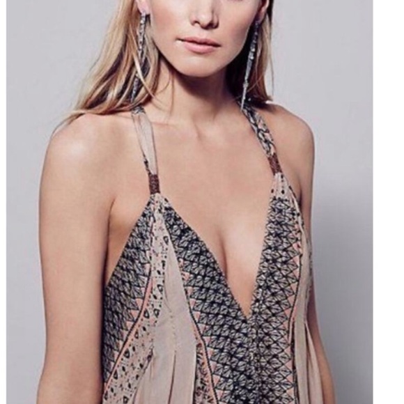 Free People Merida Printed Beaded Maxi Handkerchief Flowy Boho Festival Dress - Picture 2 of 8